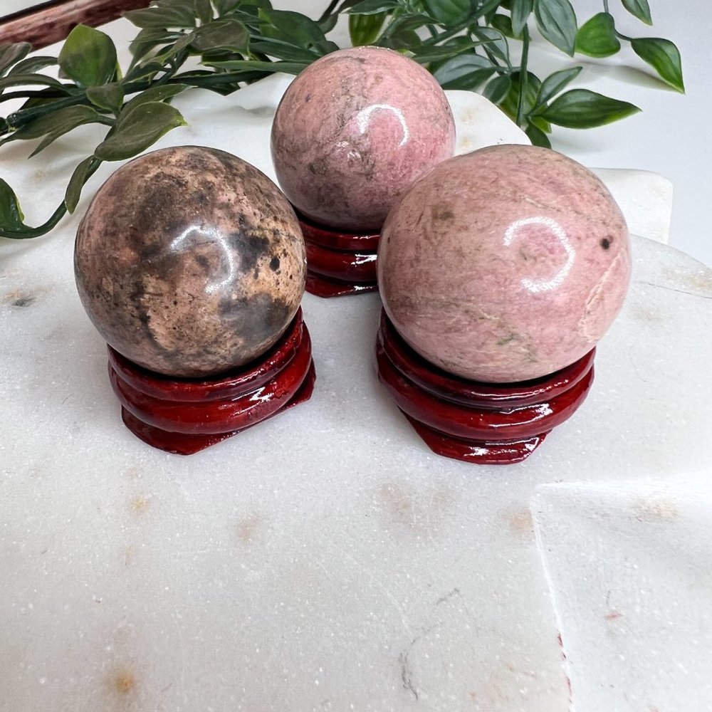 Single Rhodonite Mini Metaphysical Crystal Sphere | Crystal Ball - Picture 6 of 11